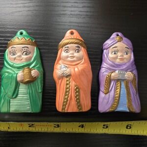 Vintage Set of 3 Wise Men Nativity Figurines Ceramic Painted Christmas Ornaments